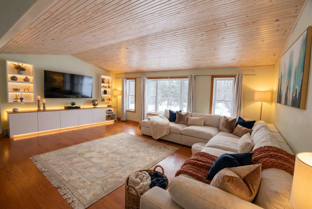 Living room with sectional sofa and TV